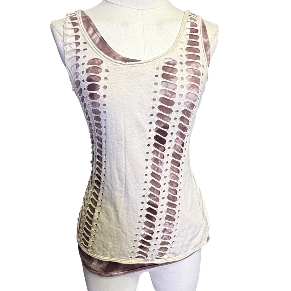 Chelsea & Violet Tank Top Womens XS Brown Cream Good Tie Dye Cutout Y2K Grunge